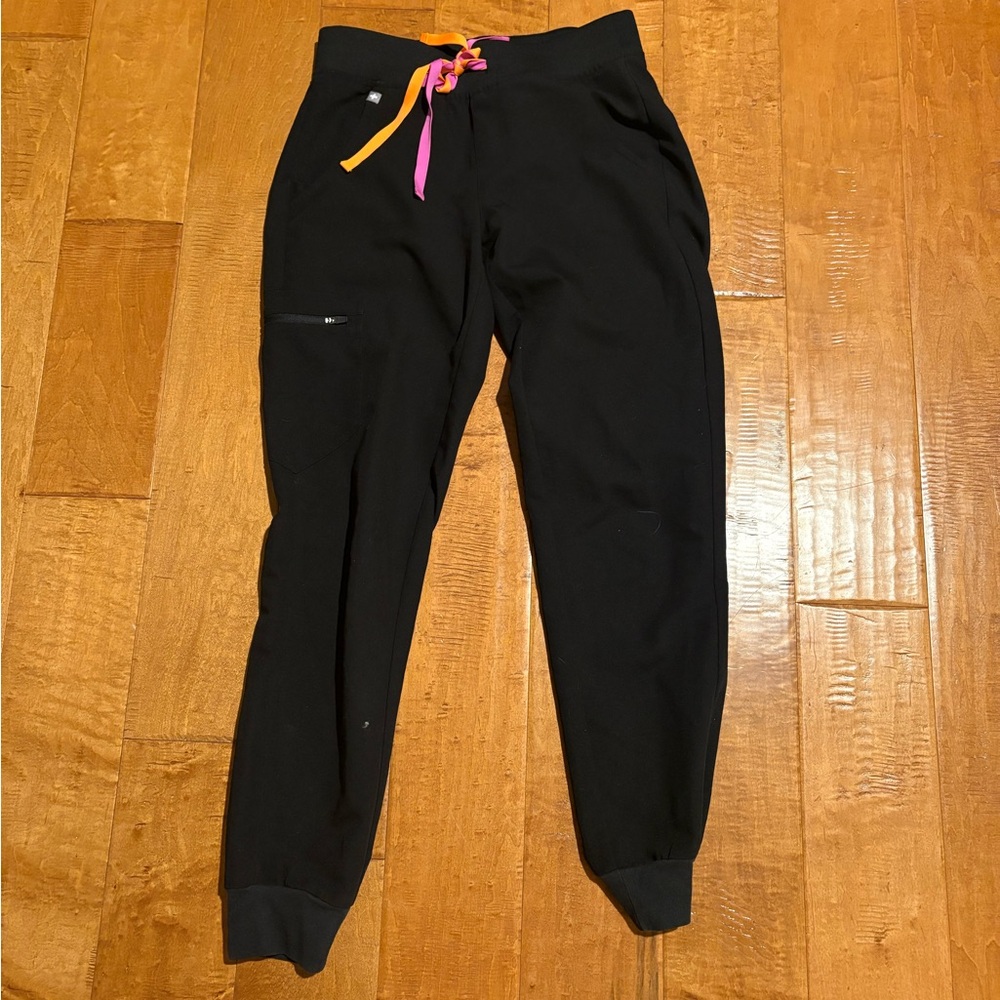 Figs Black Joggers with Pink and Orange Accents